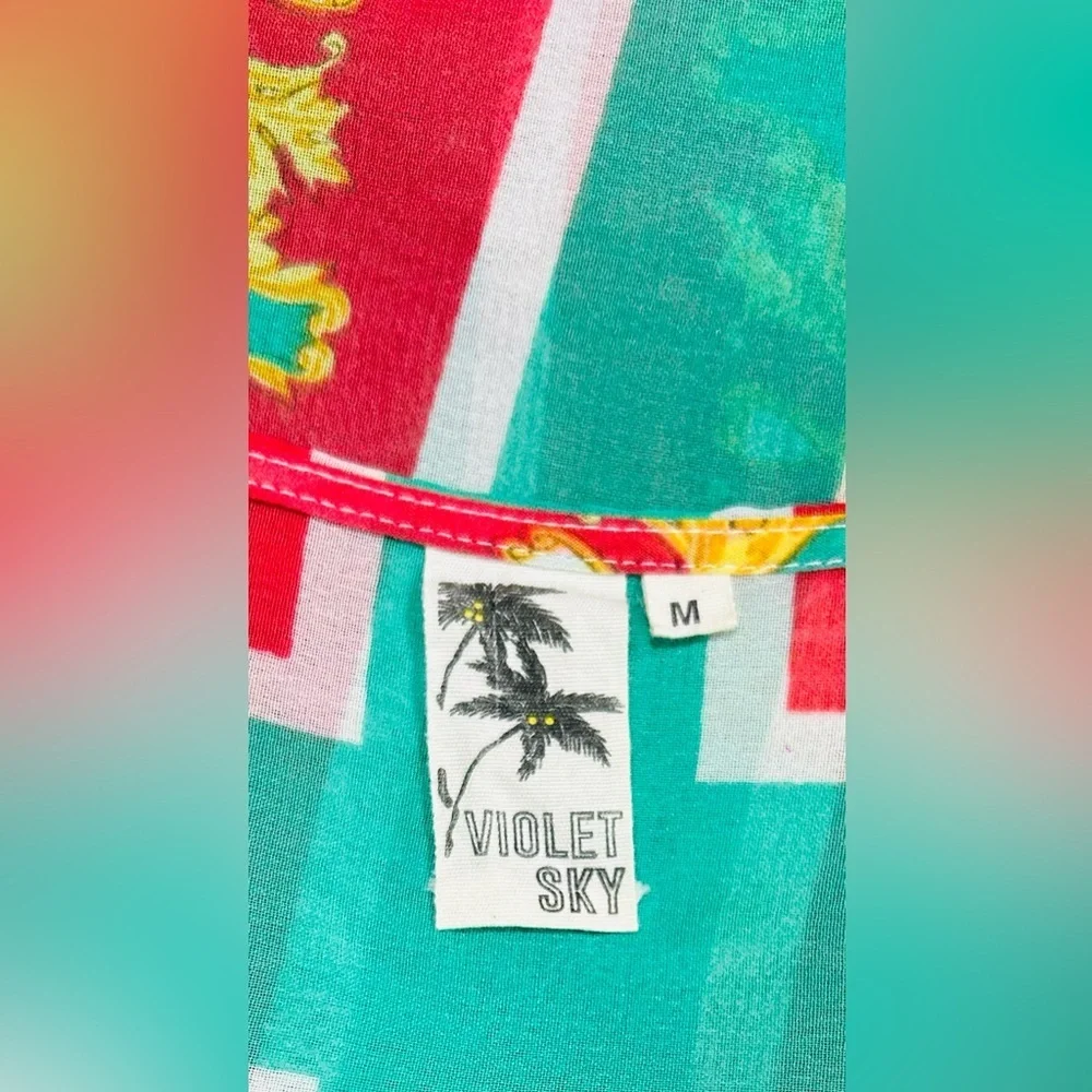 EUC Violet Sky SZ M green/white multicolored swimsuit cover up/bust 50”/PTP 25”